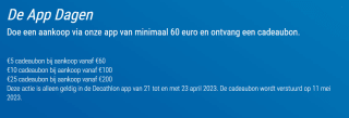Cadeaubon twv €5, €15 of €25 bij je aankoop via de app bij Decathlon