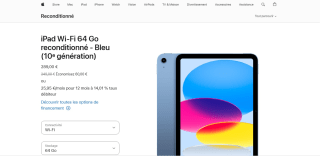 Tablette 10,9" Apple iPad Wi-Fi (10ᵉ génération), bleu - 64 Go, Reconditionné à 289€