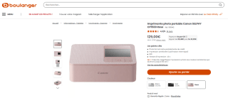 Imprimante photo portable CANON SELPHY CP1500 Rose à 129€