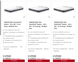 15% korting op geselecteerde producten tijdens de Tempur Summer Sale