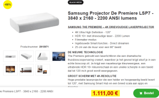 Samsung The Premiere 4K LSP7 voor €1111 bij Proshop