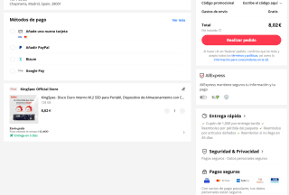 Disco KingSpec Duro Interno M.2 SSD para Portátil 120GB NVMe Pcie MSI por 8,02€