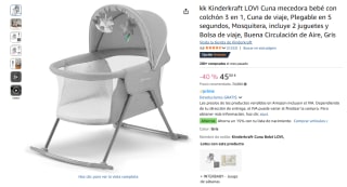 kk Kinderkraft LOVI Cuna mecedora bebé con colchón 3 en 1 por 45€