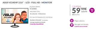 Monitor Asus VZ24EHF de 23.8" por 59.99€