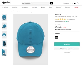 Boné New Era, modelo Aberto Logo Aba Curva Azul - R$ 49,99