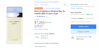 Dolce & Gabbana Original 200ml por $1,260 en Mercado Libre