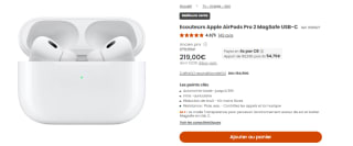 Ecouteurs APPLE AirPods Pro 2 MagSafe USB-C à 219€