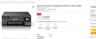 Impresora Epson L8050 Ecotank a Color por $8499
