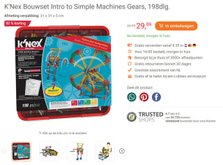 K'Nex Bouwset Intro to Simple Machines Gears, 198dlg. voor €29,99 bij Lobbes