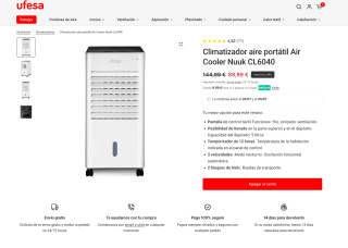 Climatizador aire portátil Air Cooler Nuuk CL6040 por solo 89,99€