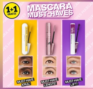 1+1gratis op Maybelline New York mascara bij Kruidvat