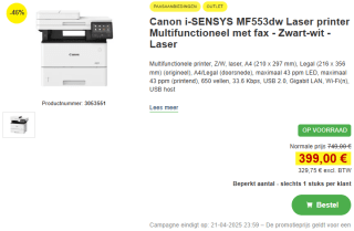 Canon MF553DW laser printer voor €399 bij Proshop
