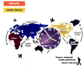 Reloj de pared grande de mapa del mundo a tan solo 16,99€