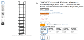 Songmics schoenenrek voor €15,86 bij Amazon NL