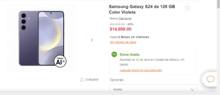 Samsung Galaxy S24 de 128 GB Color Violeta por $14899