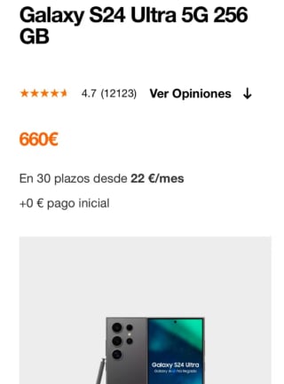 Móvil S24 Ultra 256GB Clientes Orange por 660€