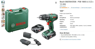 Bosch PSB 1800 LI-2 Accuboormachine en 2 x 18 V accu's en lader voor €89,32 bij Amazon NL