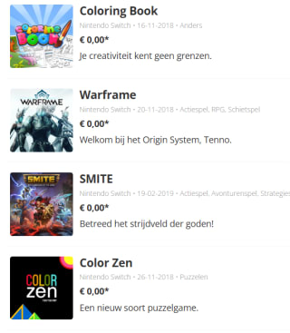 Diverse gratis games voor de Nintendo Switch