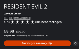 Resident Evil 2 voor €9,99 in de Playstation Store