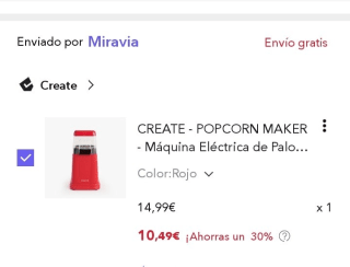 Create POPCORN MAKER Máquina Eléctrica de Palomitas de Maíz por 10,49€.