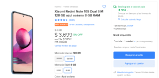 Celular Xiaomi Redmi Note 10s Dual Sim 128 Gb 8 Gb Ram por $3,699 en Mercado Libre