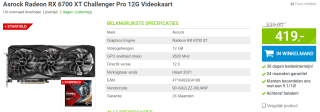 ASRock Radeon RX6700 XT Challenger Pro 12G voor €419 bij Megekko