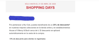 25% descuento para registrados y 15% descuento para no registrados en Villeroy-Boch