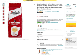 Café Segafredo Zanetti en Grano Intermezzo 1 Kg por solo 10,89€