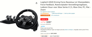 Logitech G920 Driving Force Racing Wheel and Floor Pedal voor Xbox/PC voor €209,90 bij Amazon