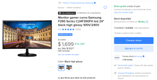 Monitor Curvo Samsung F390 Series C24F390FH 24" por $1,699 en Mercado Libre