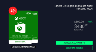 Tarjeta de $800 para Xbox por $480 en Claners