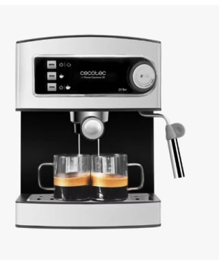Cecotec Cafetera Express Manual Power Espresso 20. 850 W, Presión 20 Bares, Depósito de 1,6L, Brazo Doble Salida, Vaporizador, Superficie Calientatazas, Acabados en Acero Inoxidable por 45.22€ (Cuenta Nueva 33.22€)