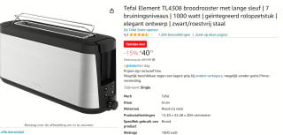 Tefal Roestvrijstalen toaster "Element" voor €40,77 bij Amazon