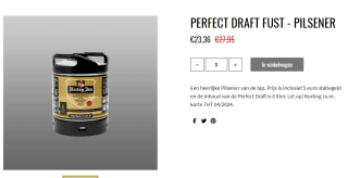 6 liter Perfect Draft fust Pilsener voor €23,36 bij Hertog Jan