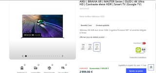 Smart TV OLED Sony A90J Bravia Xr Master Series - 4K Ultra HD à 2999€