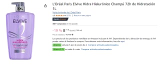 3 Botes de L'Oréal Paris Elvive Hidra Hialurónico Champú 72h de Hidratación 1L por 15.89€