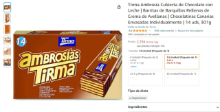 14 unidades Tirma Ambrosía Cubierta de Chocolate con Leche por 2,75€