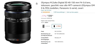 Olympus M.Zuiko Digital ED 40-150mm f/4.0-5.6 Type R objectief Zwart voor €109 bij Amazon