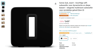 Sonos Sub (Gen 3) voor €549 bij Amazon DE
