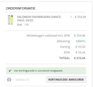 10% (extra) korting op je bestelling bij snowcountry