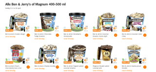 Alle Ben & Jerry's of Magnum 400-500 ml voor €4,99 bij de AH