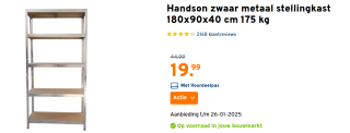 Handson zwaar metaal stellingkast 180x90x40 cm voor €19,99 bij de Gamma