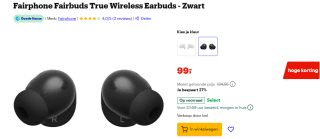Fairphone Fairbuds Draadloze Oordopjes voor €99 bij Bol.
