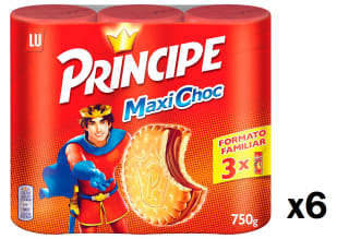 6 Packs de Príncipe Maxi Choc Galletas Sandwich Rellenas de Doble Crema de Chocolate con Leche Formato Familiar 3 x 250g por 21.58€
