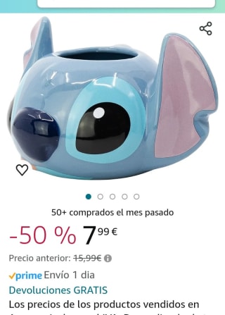 Taza cerámica 3D Stitch por 8,99€.