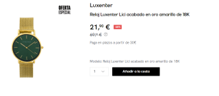 Reloj Luxenter Lici acabado en oro amarillo de 18K por 21.9€