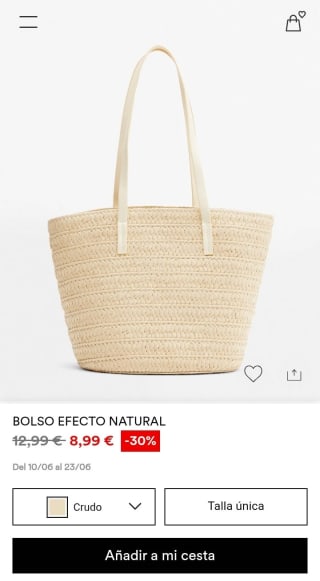 Bolso efecto natural por 8,99€.