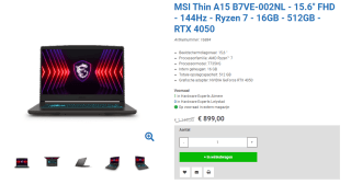 MSI Thin A15 B7VE-002NL laptop voor €899 bij Hardware Experts