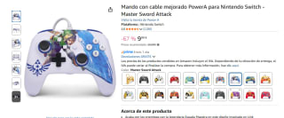 Power A Mando con Cable Extraíble Zelda Master Sword Attack Nintendo por 9,99€