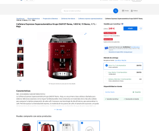 Pre Black Friday Cafetera Expresso Superautomática Krups EA8107 Roma 1450W 15 Bares 1.7 L por solo 249€